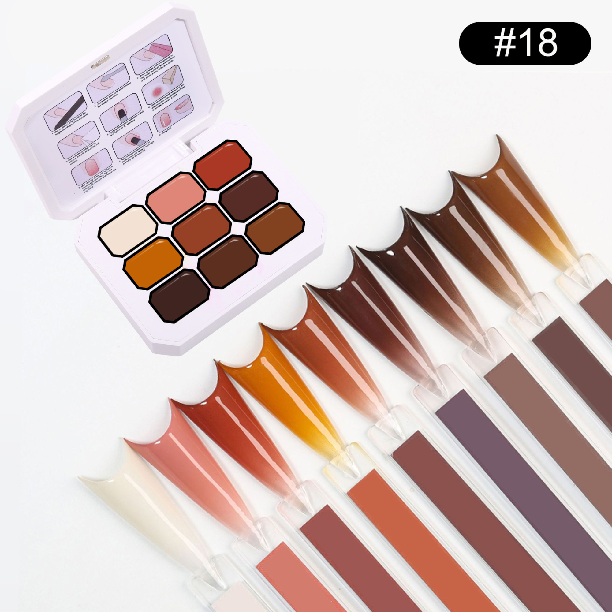 Gradient Ombre Nail Polish Kit, 9 Colors, 100 Sponges, French Manicure Tool Set with Stickers (Autumn Kiss Ombre Set #18)