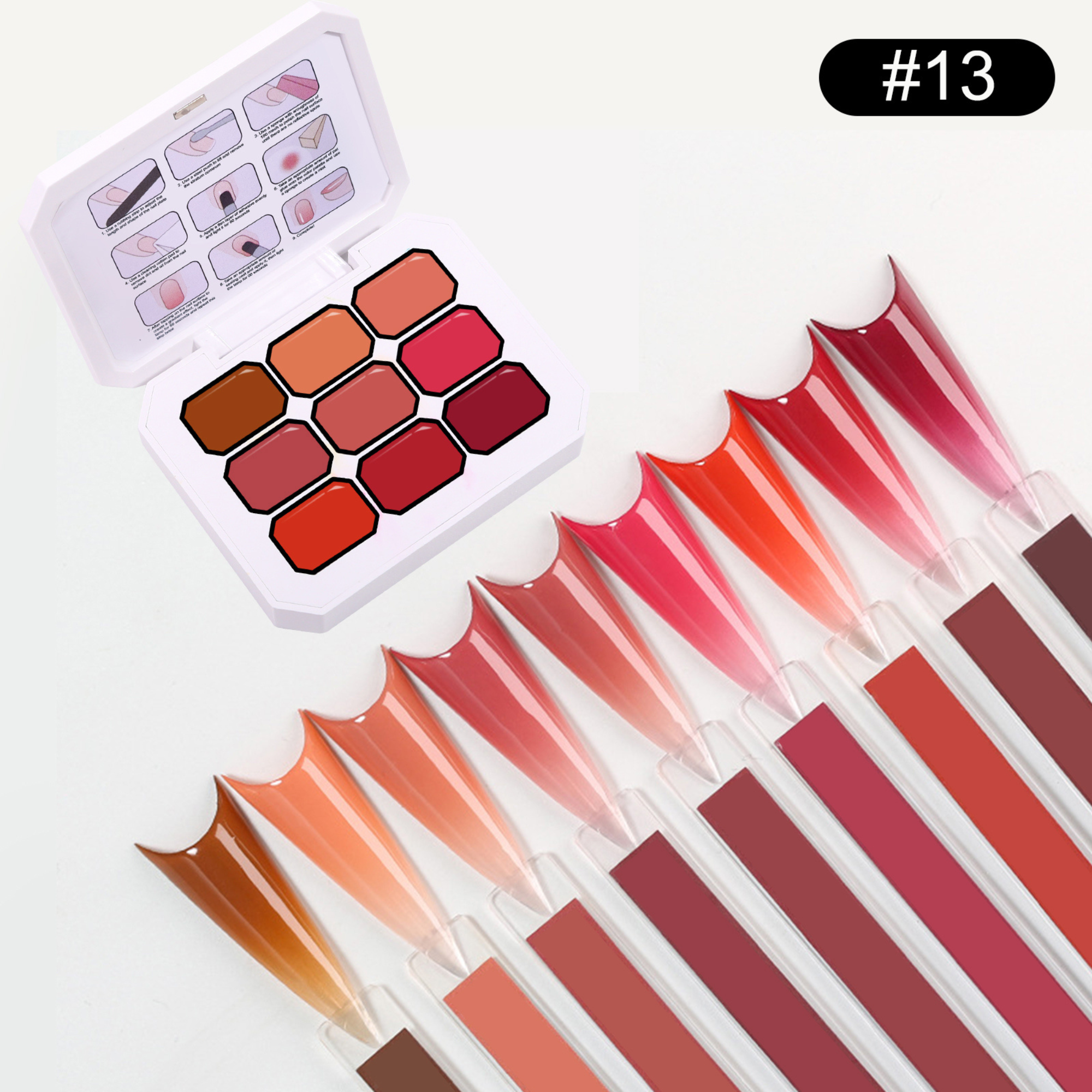 Gradient Ombre Nail Polish Kit, 9 Colors, 100 Sponges, French Manicure Tool Set with Stickers (Autumn Kiss Ombre Set #13)