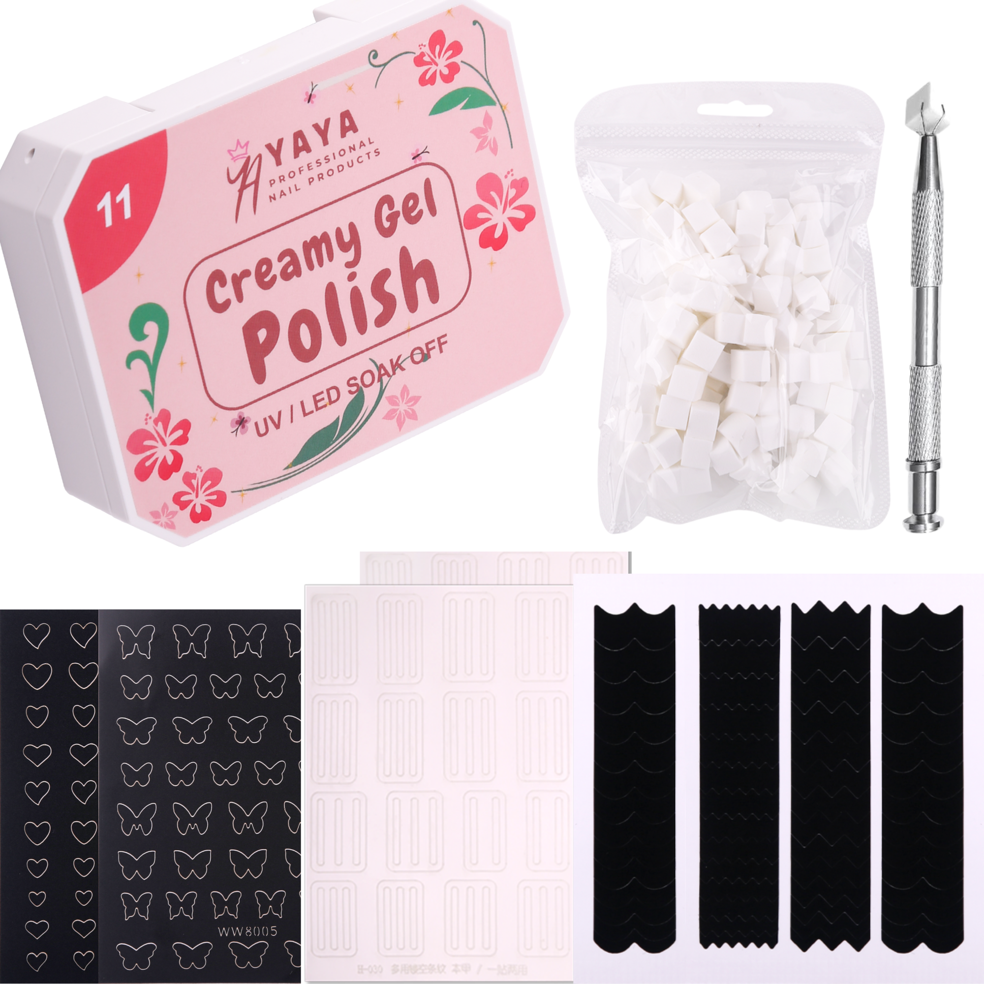 Gradient Ombre Nail Polish Kit, 9 Colors, 100 Sponges, French Manicure Tool Set with Stickers (Autumn Kiss Ombre Set #16)