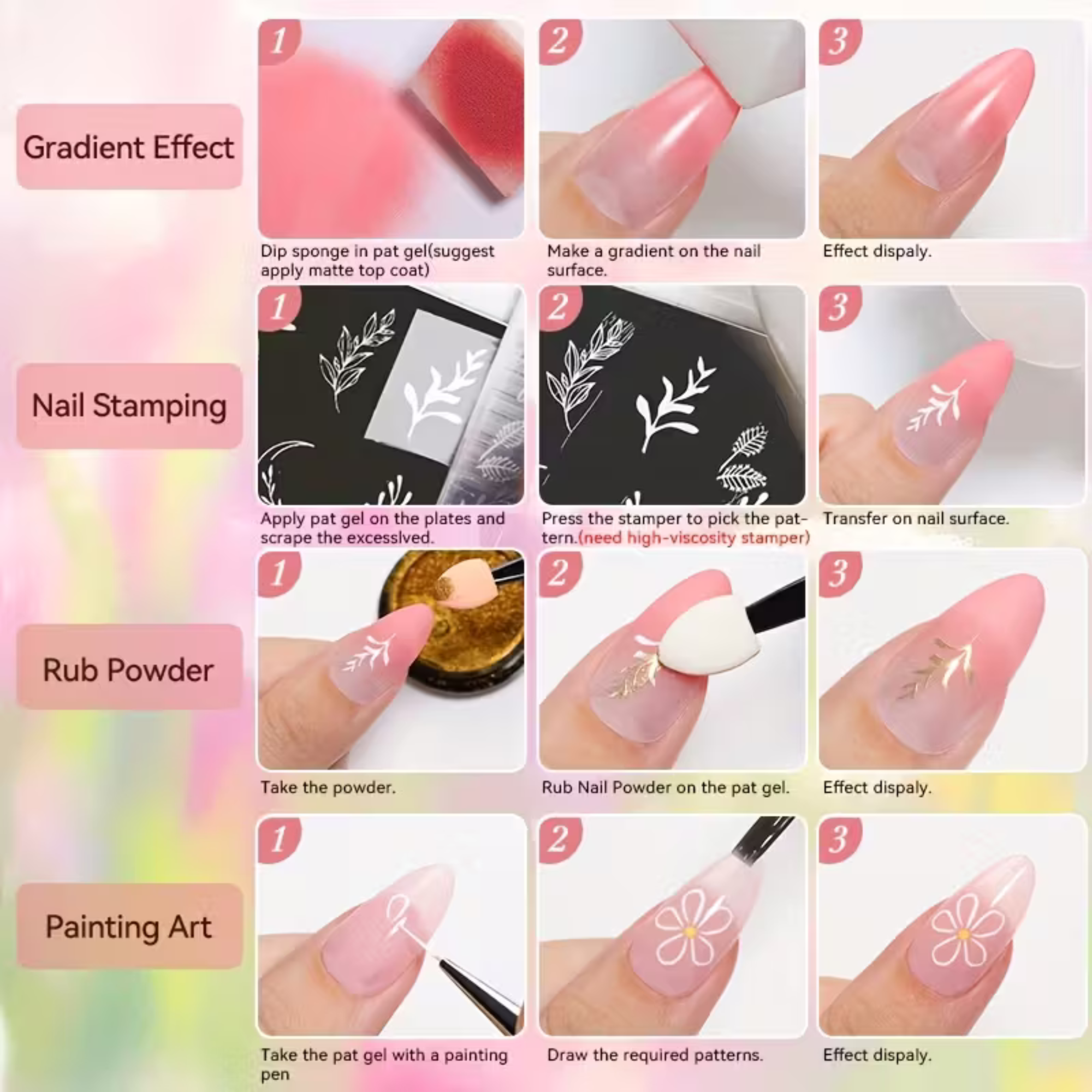 Gradient Ombre Nail Polish Kit, 9 Colors, 100 Sponges, French Manicure Tool Set with Stickers (Autumn Kiss Ombre Set #16)