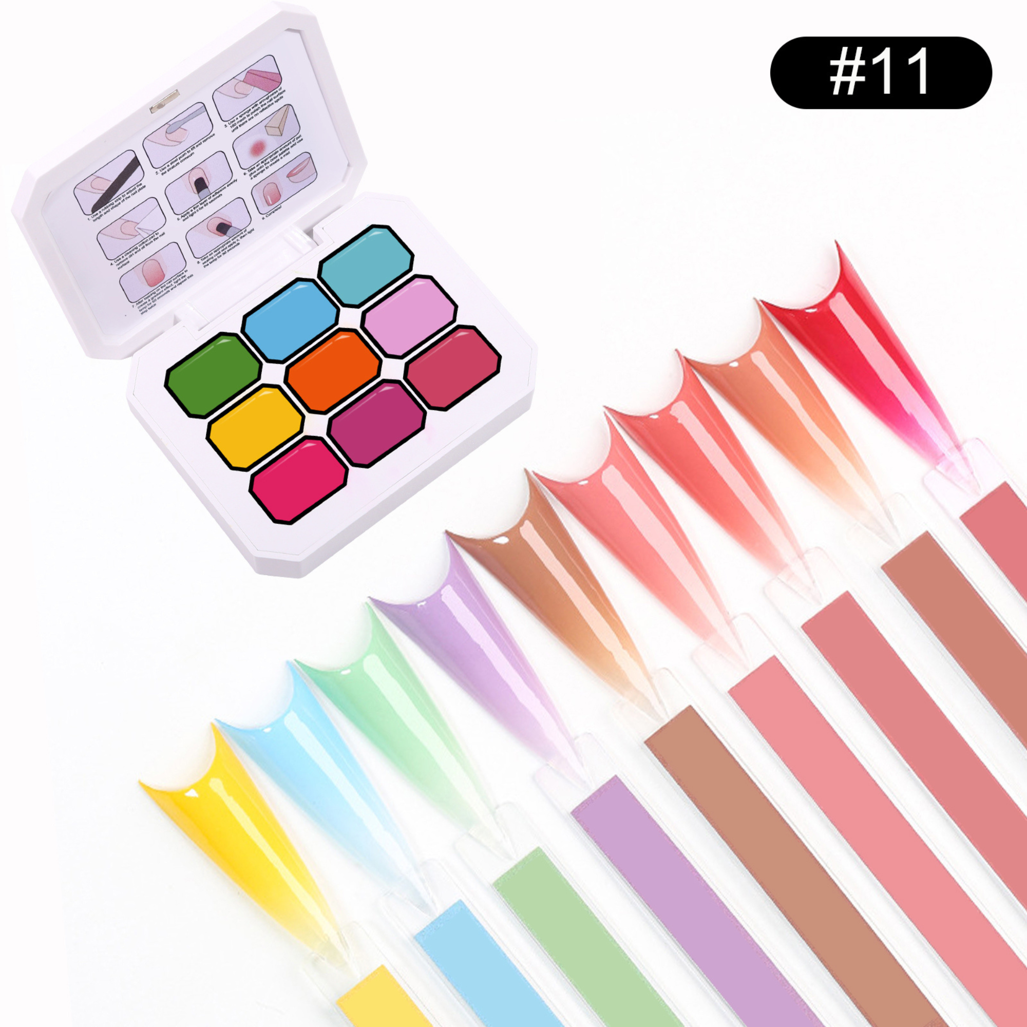 Gradient Ombre Nail Polish Kit, 9 Colors, 100 Sponges, French Manicure Tool Set with Stickers (Autumn Kiss Ombre Set #11)
